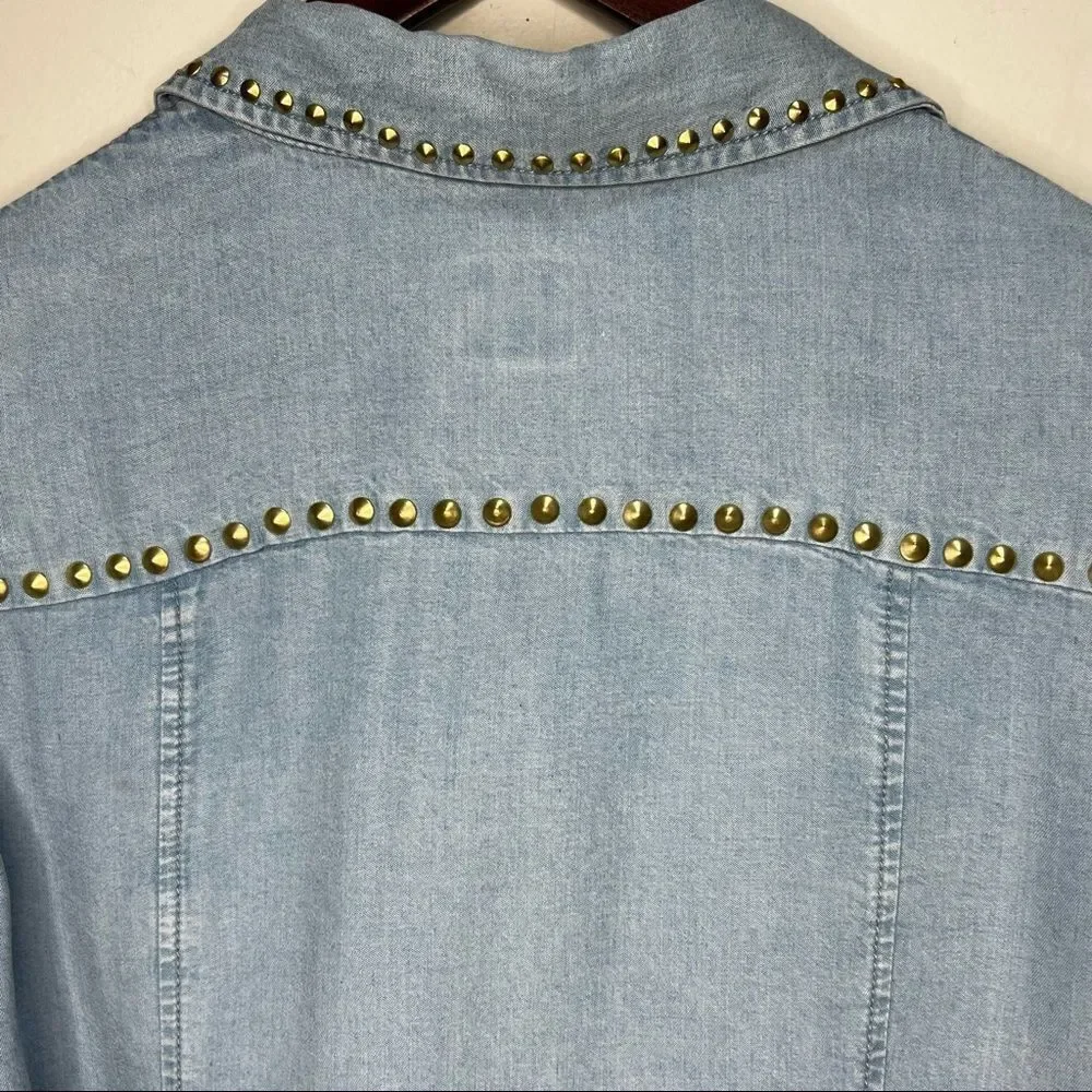 Guess Denim Button Down Dip Dye Studded Detail Shirt Size XS - Picture 6 of 9